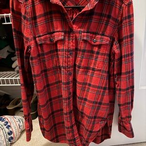 J. Crew Red and Black Checkered Top